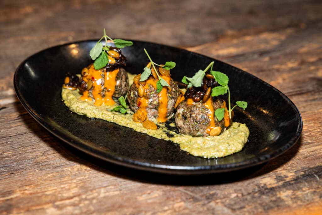 Lamb meatballs at Baobab Lounge at Plant Riverside District Savannah