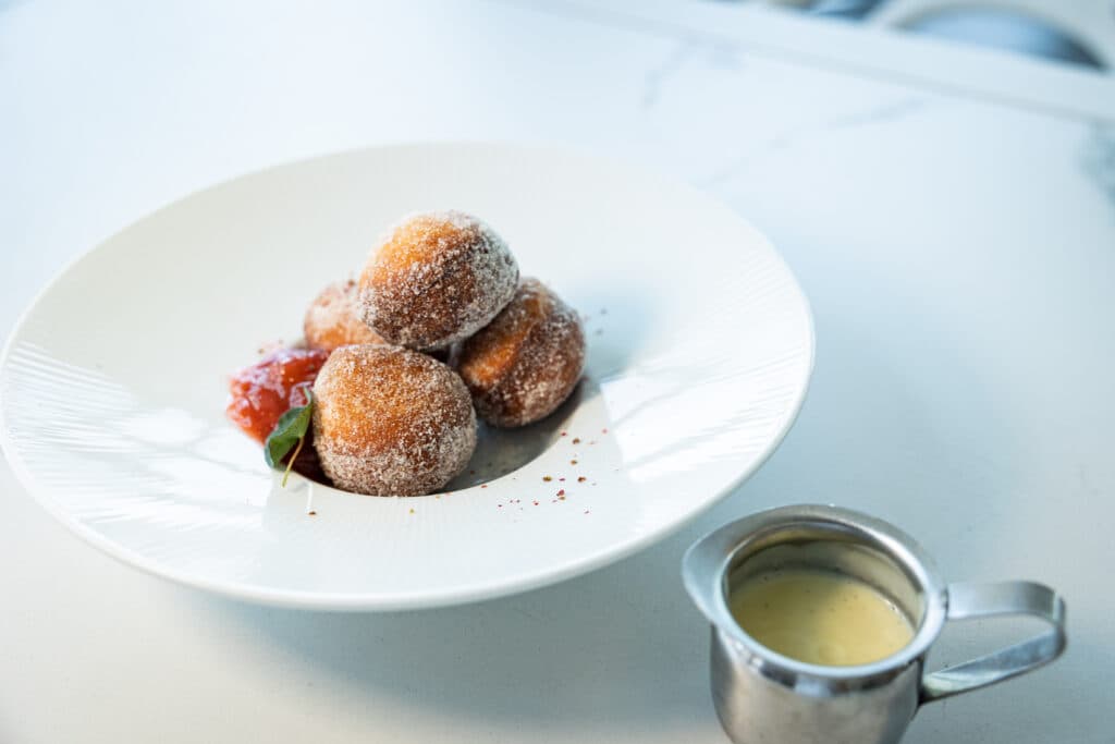 cinnamon and sugar doughnut holes at Myrtle & Rose rooftop bar at Plant Riverside District Savannah